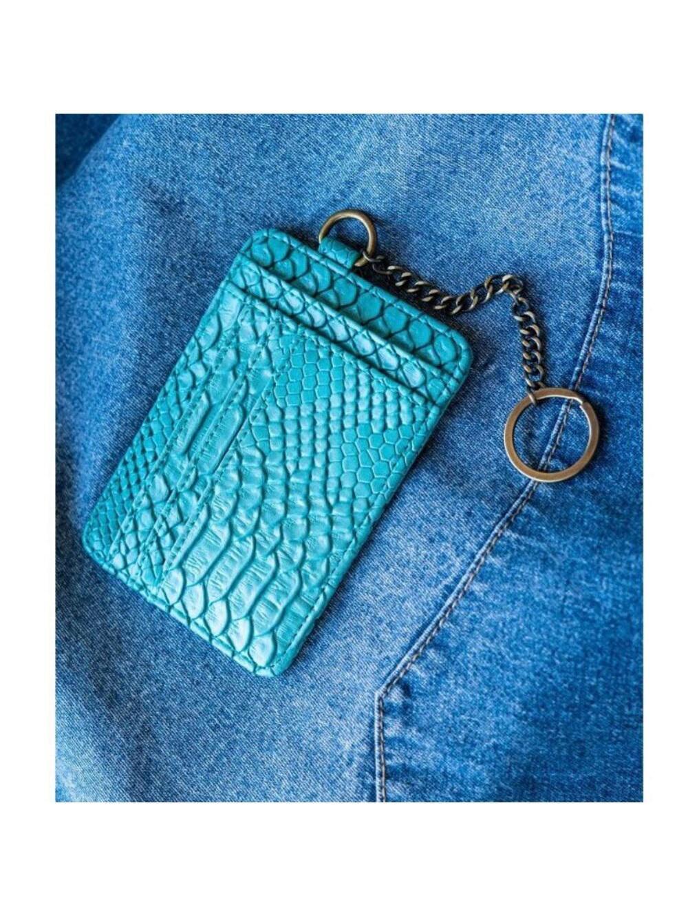L&B Stylish Turquoise Crocodile Pattern Card Holder Chain